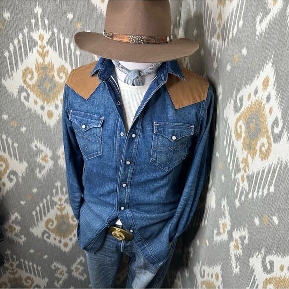 RRL Double RL Buffalo Denim Austin Wash Canvas Yoke Western Shirt Jacket - Picture 1 of 16